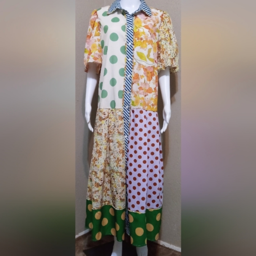 Beulah Style Patchwork Printed Maxi Dress